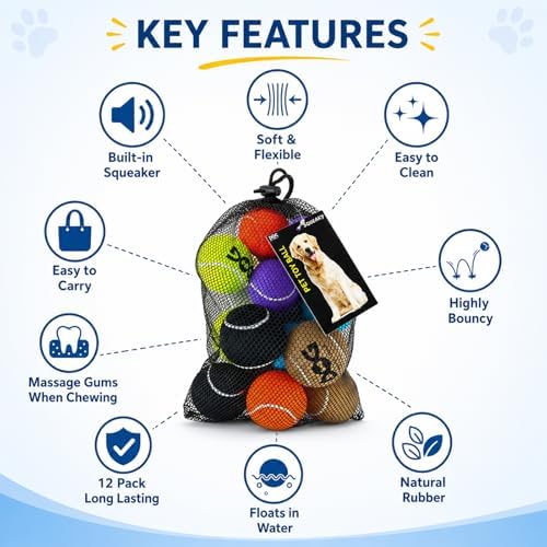INSUM Tennis Balls for Dogs, 12 Pack Small Medium Dog Toys Balls