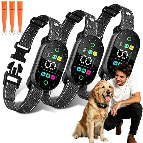 Dog Bark Collar for Large Medium Small Dogs,Smart Anti Barking Training Rechargeable Collar Device for Dogs with 4 Training Modes,8 Adjustable Sensitivity,IP67 Waterproof,3Pack
