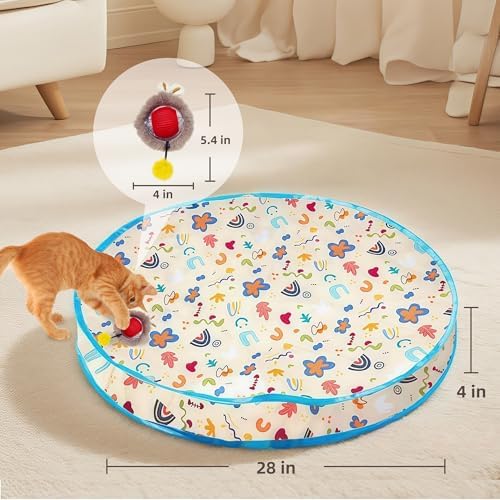 Interactive Cat Toys, Fast Rolling Ball in Play Mat, Automatic Motion Activated Ball Hide and Seek for Cat Indoor Toys, Mouse Catching Game Boredom Relief, 28" Mat