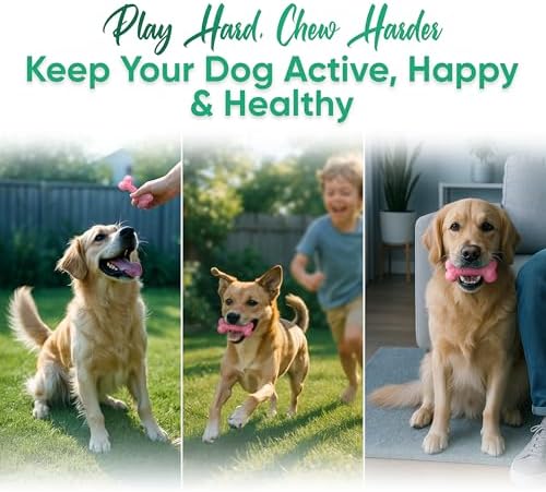 Natural Rubber Dog Toys for Small Dogs & Puppies - Durable Dental Dog Bone Toy for Indoor & Outdoor Play - Interactive Tough Teething Toy for Boredom Relief - For 25 lbs Small Dogs (Pink)