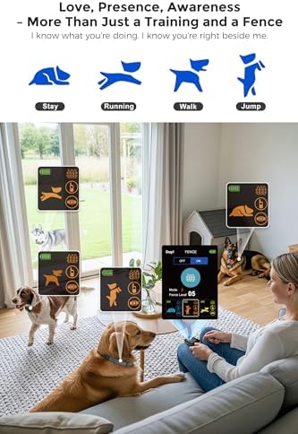 Teendow T800 Pro Wireless Electric Dog Fence with Remote Control, Waterproof Rechargeable Dog Training Collar with Bark Control, HD Display Perimeter Pet Fence Collar