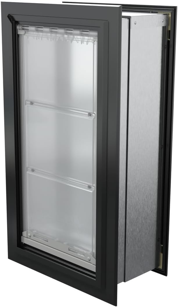 Endura Flap Single Flap Pet Door for Thick Walls | Deep Wall Design up to 13" Thick | Insulating Dual-Layer Flap & Durable Aluminum Frame | Includes Locking Cover | Black, Large, Single Flap