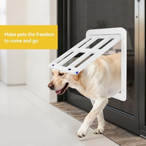 Enjoying Dog Screen Door for Sliding Screen Door, Flap Opening 11.2" x 14.4", Screen Door with Magnetic Doggie Door Built-in, Large Doggy Door for Screen Window Thin Metal Door, Lockable, White
