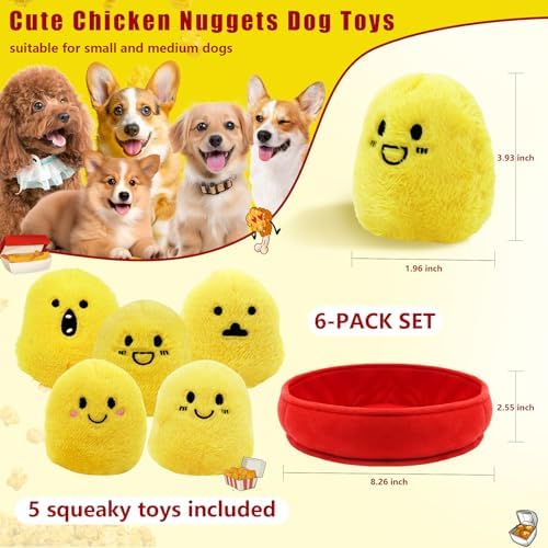 YZHDUXIU 6 Pack Chicken Nugget Squeaky Dog Toys Interactive Puppy Chew Toys