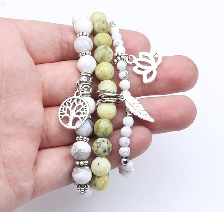 UEUC Tree of Life Yoga Healing Stone Bracelets,Multilayer Lotus Chakra Stone Reiki Bracelet Sets,Anxiety Crystal Natural Stone,for Women Stress Relief