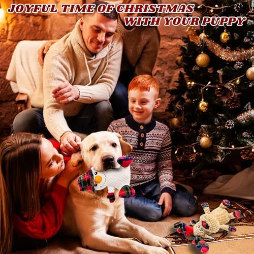 Dog Christmas Snowman and Reindeer Toy With Squeaker, 2 Pack With Crinkle Paper, Soft Pet Chew for Teeth, Interactive Plush for Small & Medium Dogs
