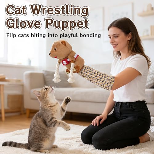 Cat Wrestling Glove - Cat Puppet Wrestler Toy with Tough Padding for Safe Interactive Play, Cat & Dog Wrestling Interactive Toy with Fish Toys, Kids & Pet Safe for Training & Exercise (B)