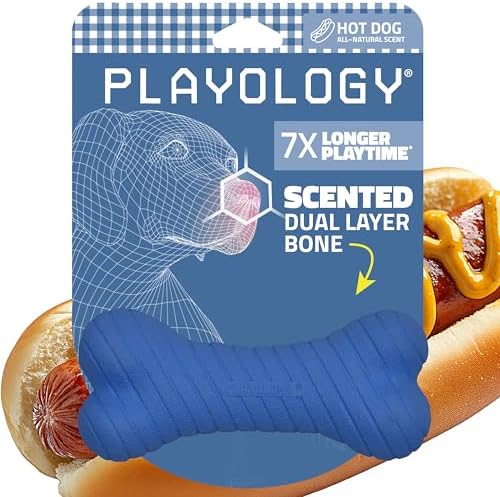 Playology Dual Layer Bone Dog Chew Toy - Medium, Hot Dog Scent