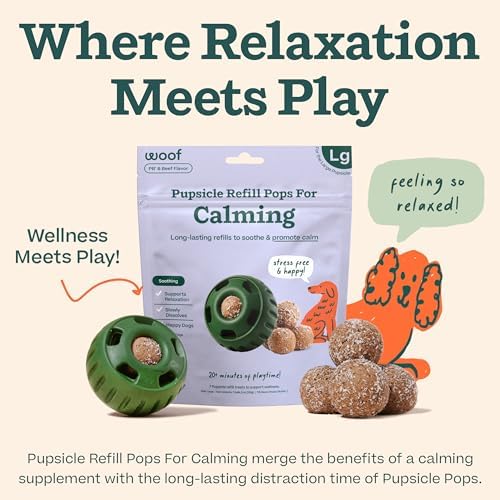 WOOF Pupsicle Calming Starter Kit - Pupsicle and Calming Pops Bundle - Long-Lasting Interactive Dog Toy - 7 Refills with Thiamine, Tryptophan, Passion Flower for Medium and Large Dogs 25-75 lbs