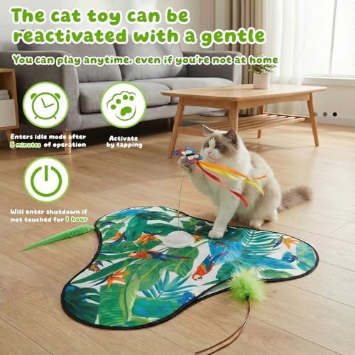 Cat Toys Interactive Rechargeable,Moving Concealed Feathers(Green)