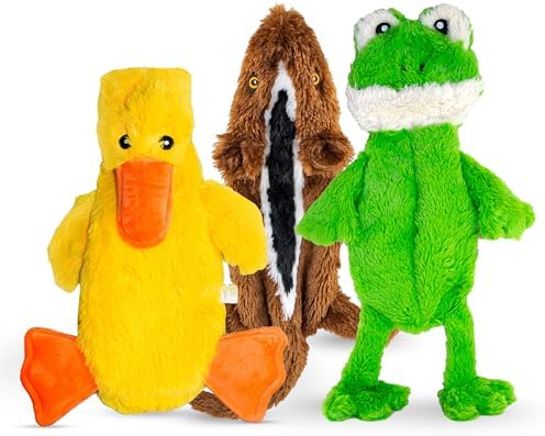 FGA MARKETPLACE Duck-Frog-Squirrel Flat NO Stuffing NO Squeak Plush Dog Toy, Funny Style Will Entertain Your Pet for Hours, Recommended for Small and Medium Dog 21 INCH Long
