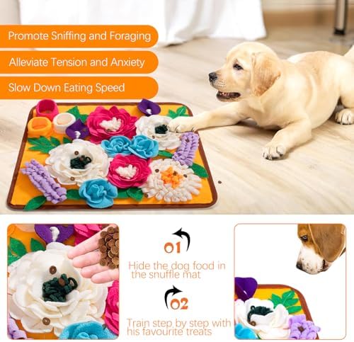 Snuffle Mat for Dogs Pet Treats Feeding Mat for Small/Medium Breed Dogs Non-Slip/Portable/Durable Interactive Dog Puzzle Toys Encourages Natural Foraging Skills (Orange)