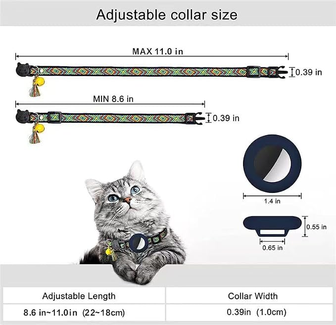 AirTag Cat Collar with AirTag Holder, Breakaway Cat Collar Tracker for Apple AirTag, Adjustable with Bell by AmazeGoods (Mountain Weave) |