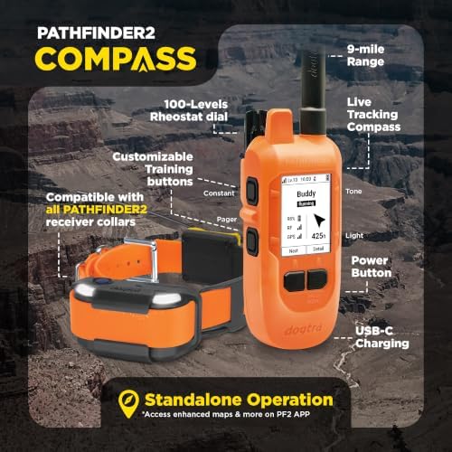 Dogtra PATHFINDER2 Compass Live GPS Dog Tracking & Training System - 9-Mile Range E-Collar Handheld with No Subscription, Offline Maps, GPS Fence, Expandable up to 21 Dogs, for Dogs 35+ lbs