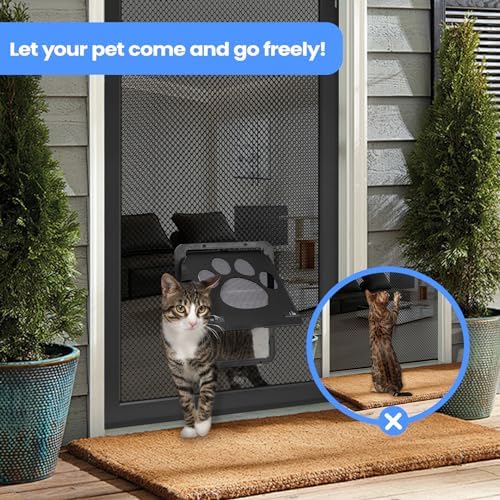 Cat Door for Screen Door, Small Dog Screen Door, Magnetic Flap Doggy Door for Sliding Door, Lockable Cat Screen Door, 10”*8”*0.5 Inch