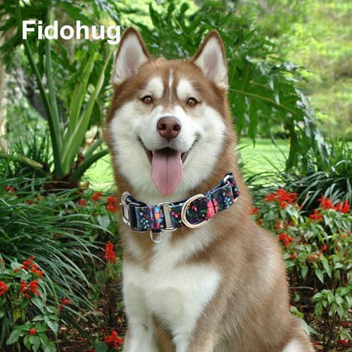 Martingale Collar for Dogs Floral Dog Collars for Small Medium Large Dogs with Buckle Adjustable Soft Nylon Dog Collar (Blue Pink Flower, Medium)
