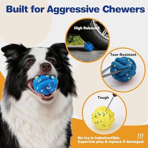 FOFOS Dog Balls for Aggressive Chewers, Durable Bouncy ETPU Dog Toys 4 Pack