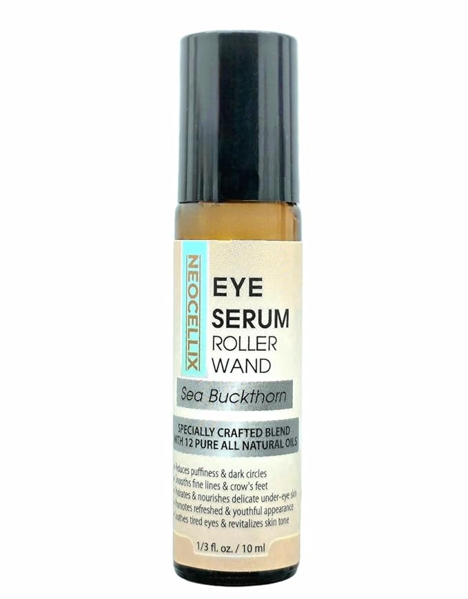 Eye Serum Oil Roller – Made from 12 Botanical Oils for Moisturizing, Puffiness, Dark Circles, Fine Lines & Tired-Looking Eyes – Sea Buckthorn, Rosehip, Helichrysum and More Made in USA 10 ML