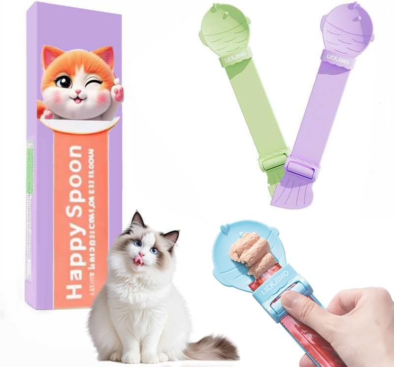 LICKJIMO-2PCS Cat Treat Spoon with Roller Squeezer,Churu Spoon