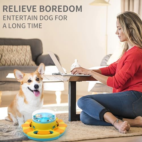 Aluckmao Dog Puzzle Toy Feeder, Press to Dispense Food & Treats