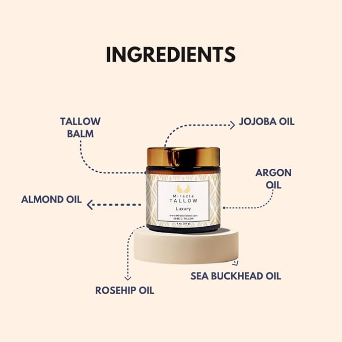 Natural Nourishing Tallow Balm for Skin Care - Handcrafted for Dry Skin - Organic Grassfed Beef Tallow - Perfect for Sensitive Skins - Hydrating & Healing (Luxury)