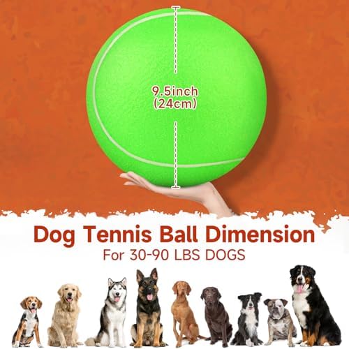 QDAN Tennis Ball for Dogs, 9.5 Inch Large Big Dog Toys Herding, 9.5 Inch