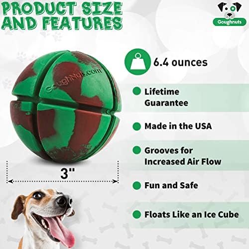 Goughnuts – Virtually Indestructible Ball - Guaranteed Dog Chew Toys for Aggressive Chewers Like Pit Bulls, German Shepherds, and Labs from 30-70 Pounds - Tough and Durable Natural Rubber - Green