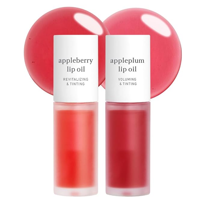 NOONI Korean Lip Oil Set - Appleberry & Appleplum | Long-Lasting, Moisturizing, Plumping, Revitalizing for Dry Lips, Waterproof, No Peel Off, Stocking Stuffers, 0.12 FL Oz x 2ea