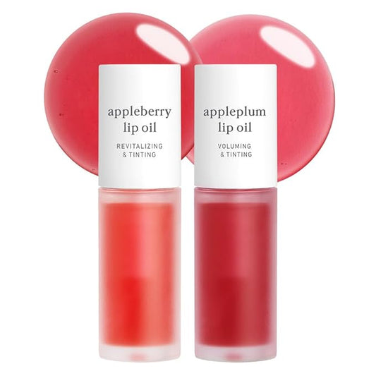 NOONI Korean Lip Oil Set - Appleberry & Appleplum | Long-Lasting, Moisturizing, Plumping, Revitalizing for Dry Lips, Waterproof, No Peel Off, Stocking Stuffers, 0.12 FL Oz x 2ea
