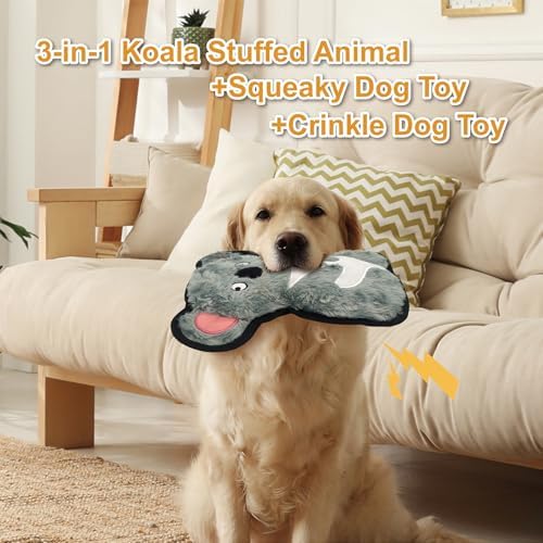 8.86 Inch Grey Green Koala Squeaky Dog Toy with Crinkle Paper, Plush Chew Toy for Puppy Teething, Interactive Fetch Toy for Small Medium Large Dogs
