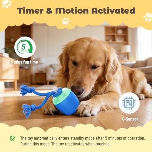 Interactive Dog Toys, Automatic Moving and Rolling Dogs Toy with Rope for Medium/Large Dogs, Interactive Dog Ball to Keep Them Busy(Blue)