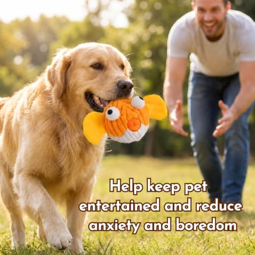 Dog Toys for Small Dogs, Squeak Plush Dog Toy with Crinkle Fins for Medium Breeds, Tough Stuffed Animal Puppy Chew Toys for Teething, Interactive Pet Supplies to Keep Them Busy