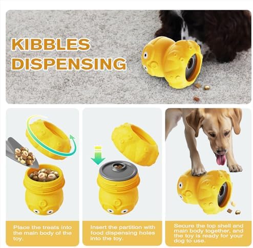 OYR 3-in-1 Dog Frozen Treat Ball - 30 Min Mental Stimulation for Large Dogs, Durable Puzzle Feeder for Aggressive Chewers Anxiety Relief Chew Toy with Treat Dispenser(Yellow)