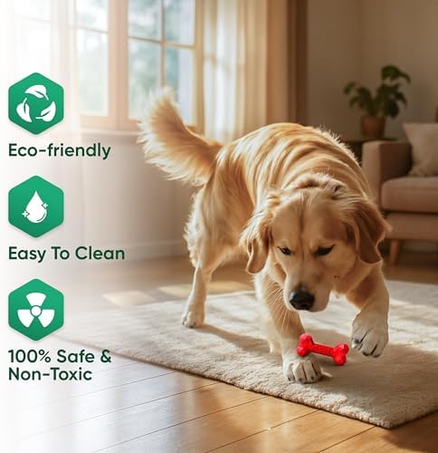 Natural Rubber Dog Toys for Small Dogs & Puppies - Durable Dental Dog Bone Toy for Indoor & Outdoor Play - Interactive Tough Teething Toy for Boredom Relief - For 25 lbs Small Dogs (Red)