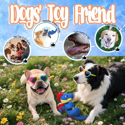 Original Blue Dinosaur Dog Toy - Soft Dog Toys Plush for Small Medium Large Dogs（13.78''） - Cute Dog Squeak Toys with 5 Crinckle Papers & 2 Squeakers