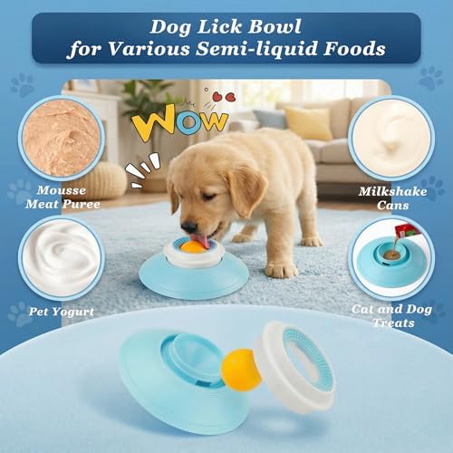 Dog Lick Bowl,Lick Bowl for Dogs Slow Feeder Dog Bowls for Liquid Food Treat,Lick and Roll Bowl for Dogs Anxiety Relieving Dog Lick Bowl with Ball,Snack Dispenser Non-Slip Pet Toys for Dogs Cats
