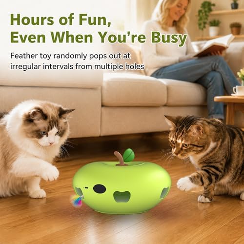 Cat Toys Rechargeable Interactive itten toys , Smart Sensor Automatic Feather Toy with 7 Random Holes, Quiet USB Powered Pop-Up Kitten Toy Simulates Hunting for Indoor Cats, green