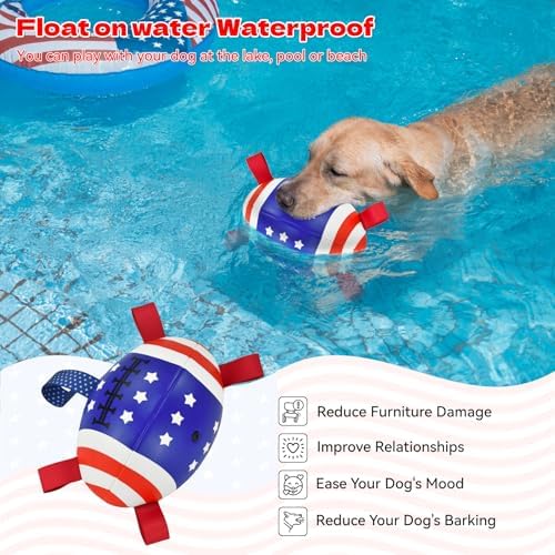 4th of July Dog Football with Straps Puppy Interactive Toy Pet Tug Ball Toy with American Flag Pattern for Medium Large Dogs Medium-2