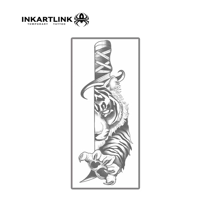 INKARTLINK Semi Permanent Tattoo, Creative Party Tattoo, Exquisite and Realistic Design, Interesting Tattoo Experience, Cruelty-free, Non-reflective, Waterproof (Tiger Knife)
