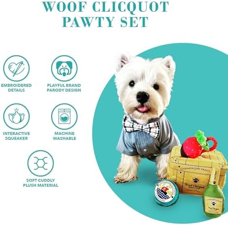 Haute Diggity Dog Woof Clicquot Pawty Set Puzzle + 3 Plush Squeaky Dog Toys
