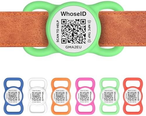 QR Code Dog Tag with NFC, Personalized Pet ID Tag, Silent Silicone Dog ID Tag, Modifiable Pet Online Profile, Multiple Emergency Contact, Scan QR Code Send GPS Location Email (Small Green)