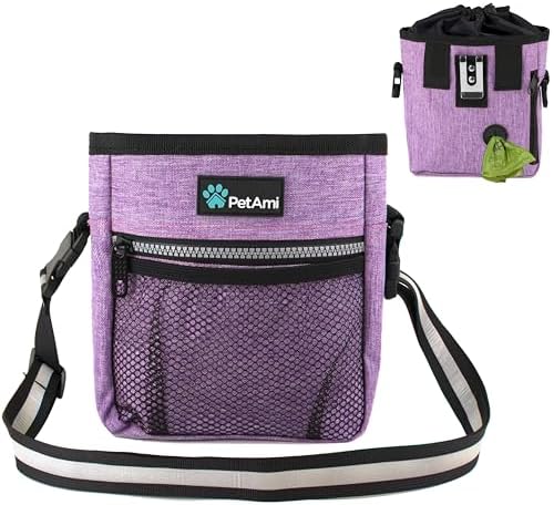 PetAmi Dog Treat Pouch, Pet Treat Pouch for Training, Dog Walking Bag Holder for Kibbles, Pet Food Toy, Dog Trainer Essentials Supplies, Poop Bag Dispenser, 3 Ways to Wear (Purple)