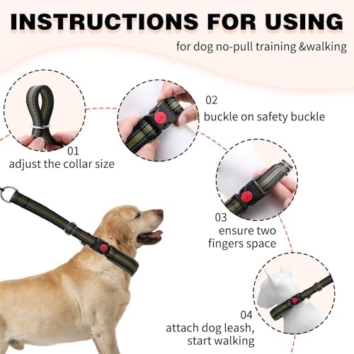 Martingale No Pull Dog Collar for Large Medium Small Dogs, Heavy Duty Nylon Adjustable Reflective Anti Pull Slip Collar with Buckle for Training Walking Hunting S Army Green