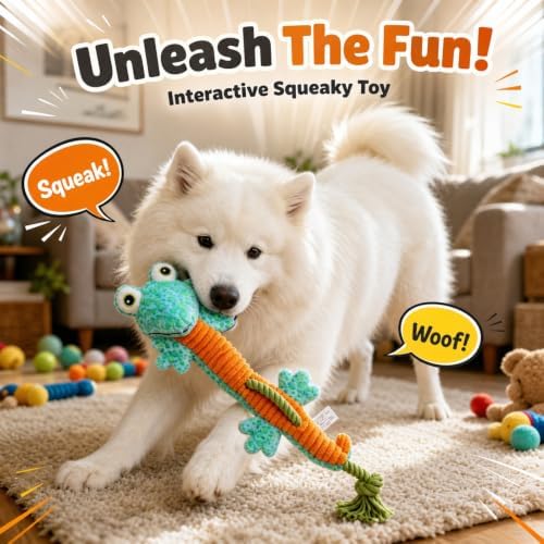 Dog Rope Toy Plush Squeaky Chew Tug of War Toy - Blue Frog