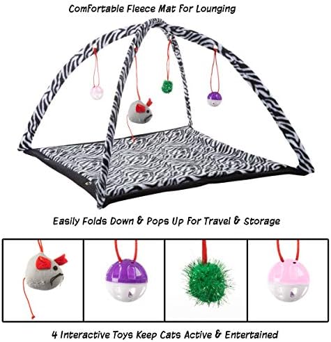PETMAKER Cat Activity Center- Interactive Play Area Station for Cats, Kittens with Fleece Mat, Hanging Toys, Foldable Design for Exercise, Napping