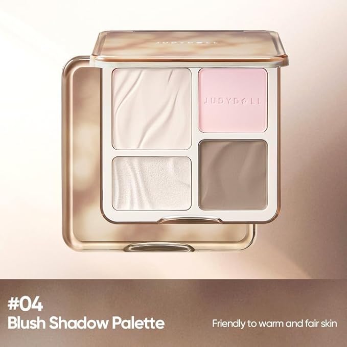 JUDYDOLL Highlight & Contour Palette, All-in-One Matte Highlighter Contour Compact, Natual Finish, Ultra-fine Powder, Easy to Apply, Blendable Face Makeup for All Skin Tones (04 Blush Shadow Palette)