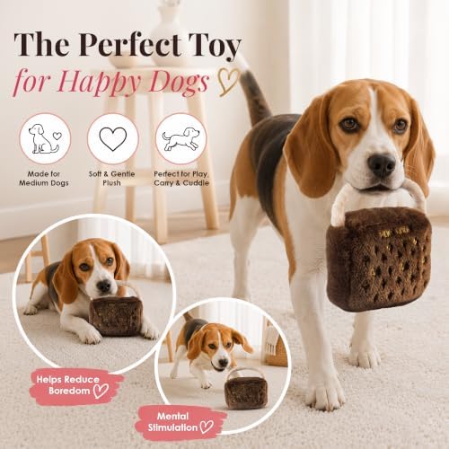 Dog Diggin Designs Chewy Vuiton Plush Dog Toy Purse | Luxury-Inspired Parody Designer Handbag with Squeaker, Soft Plush Fashion Dog Toy – Haute Couture Purses & Handbags