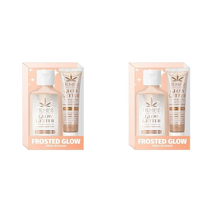 Hempz Frosted Glow Kit, Illuminating Mini Body Lotion and Shimmer Lip Gloss Duo, Limited Edition Glitter Gift Set, 2.25 oz and .44 oz (Pack of 2)