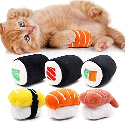 CiyvoLyeen Plush Sushi Catnip Toys for Indoor Cats 6 Pack