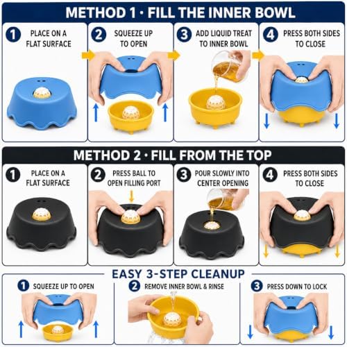 Dog Lick Bowl with Rolling Ball, 10 fl oz Liquid Treat Feeder, Blue
